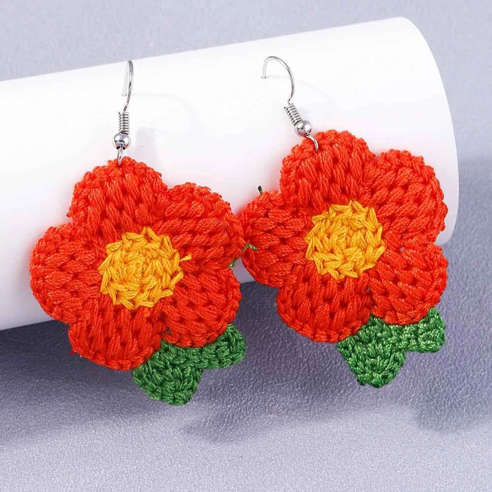 Cute Flower Drop Earrings for Women Girls Handmade Knitted Daisy Butterfly Dangle Earrings Kid's Jewelry Gifts