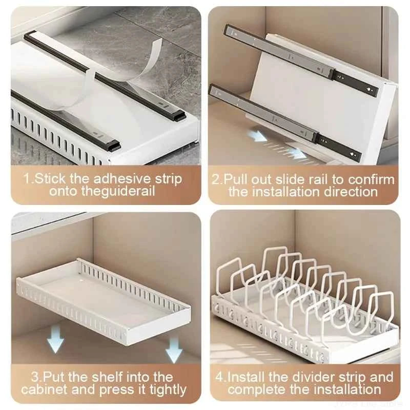 1Pc Kitchen Multifunctional Organizer Pull Out for Pots/Pans Sliding Lid Holder Spice Rack & Dish Drying Racks Drawer Organizer