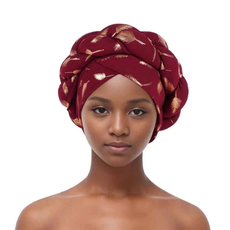 Bronzing African Headtie Braid Turban Caps for Women Nigeria Wedding Geles Party Headgear Headpiece Auto Gele Female Head Wraps