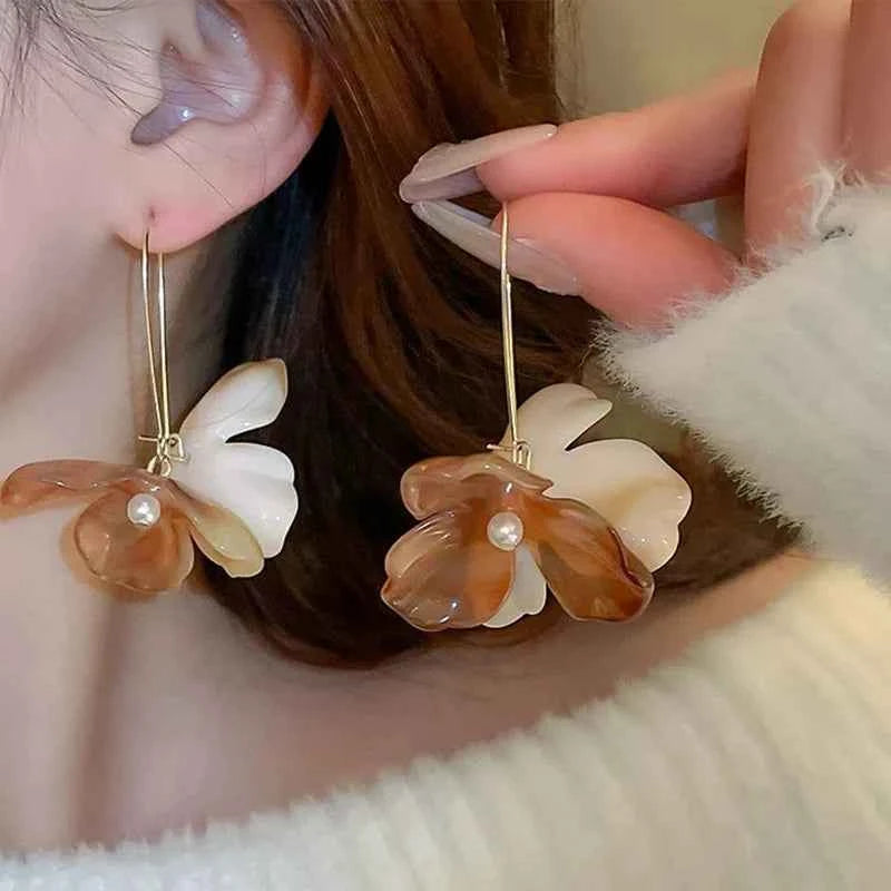 Long Drop Acrylic Flower Hoop Earrings For Women Fashion Jewelry Trendy New Style Holiday Accessories Romantic Gifts MQF169