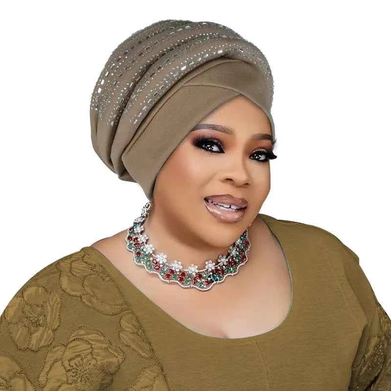 Diamonds Turban Cap – African Women’s Headwrap & Autogele Bonnet for Muslim Ladies