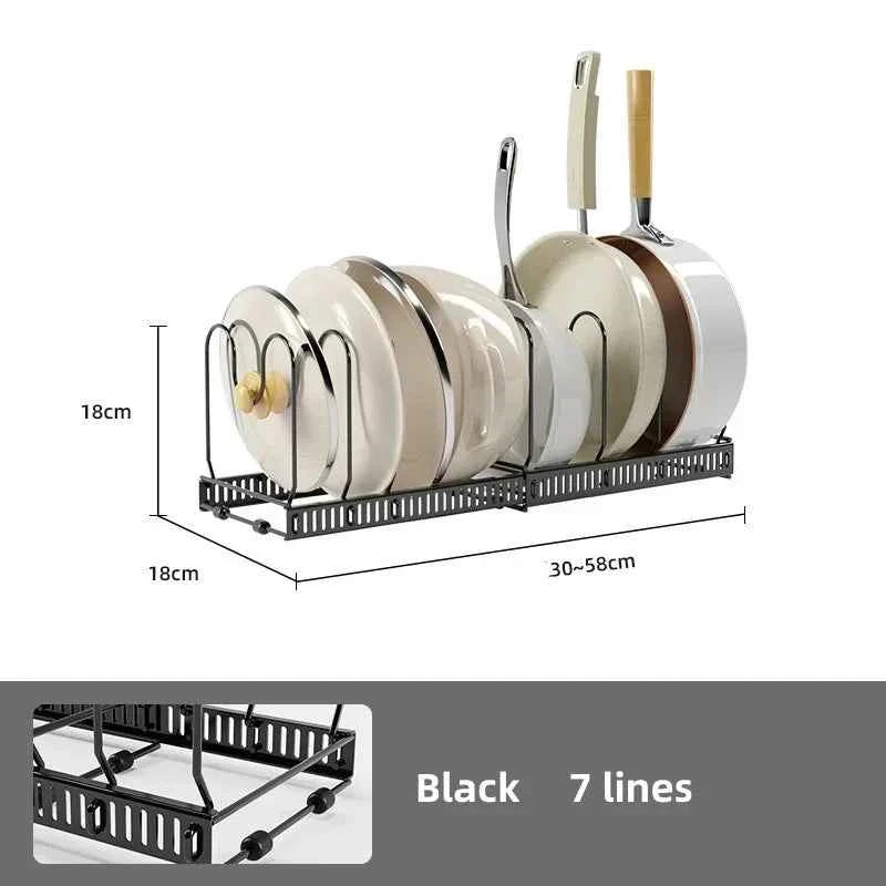 Pot Rack Bowl and Plate Storage Rack Multi-layer Retractable Adjustable Carbon Steel Pan Dish Drying Cookware Rack Kitchen Tools