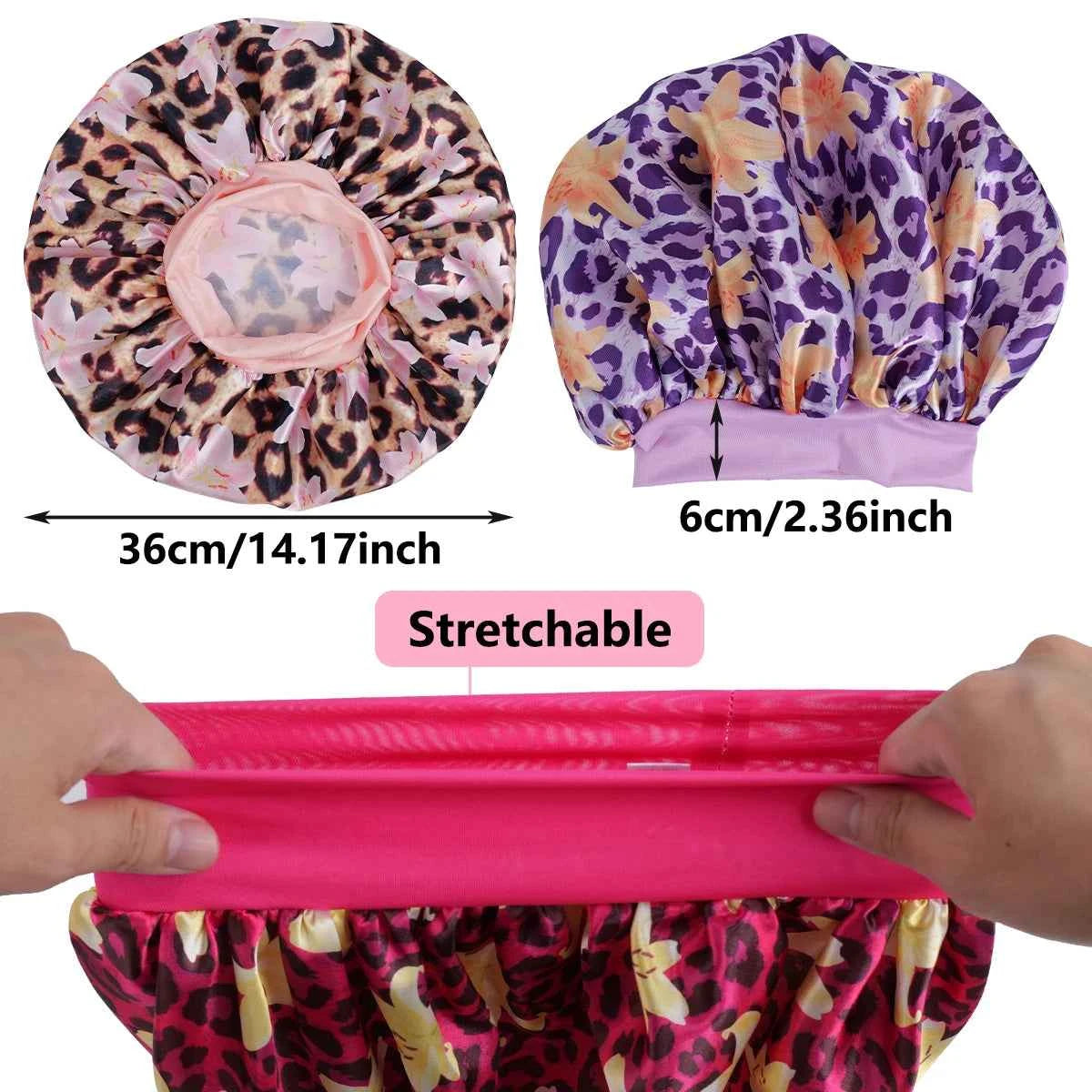 1PC Women's Leopard Print Satin Sleep Bonnet - Adjustable Night Cap for Hair Protection While Sleeping