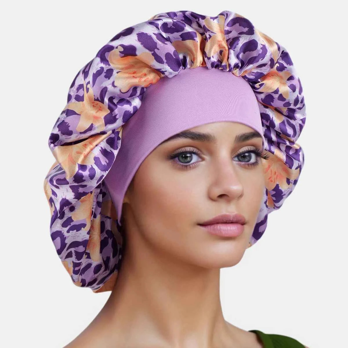 1PC Women's Leopard Print Satin Sleep Bonnet - Adjustable Night Cap for Hair Protection While Sleeping