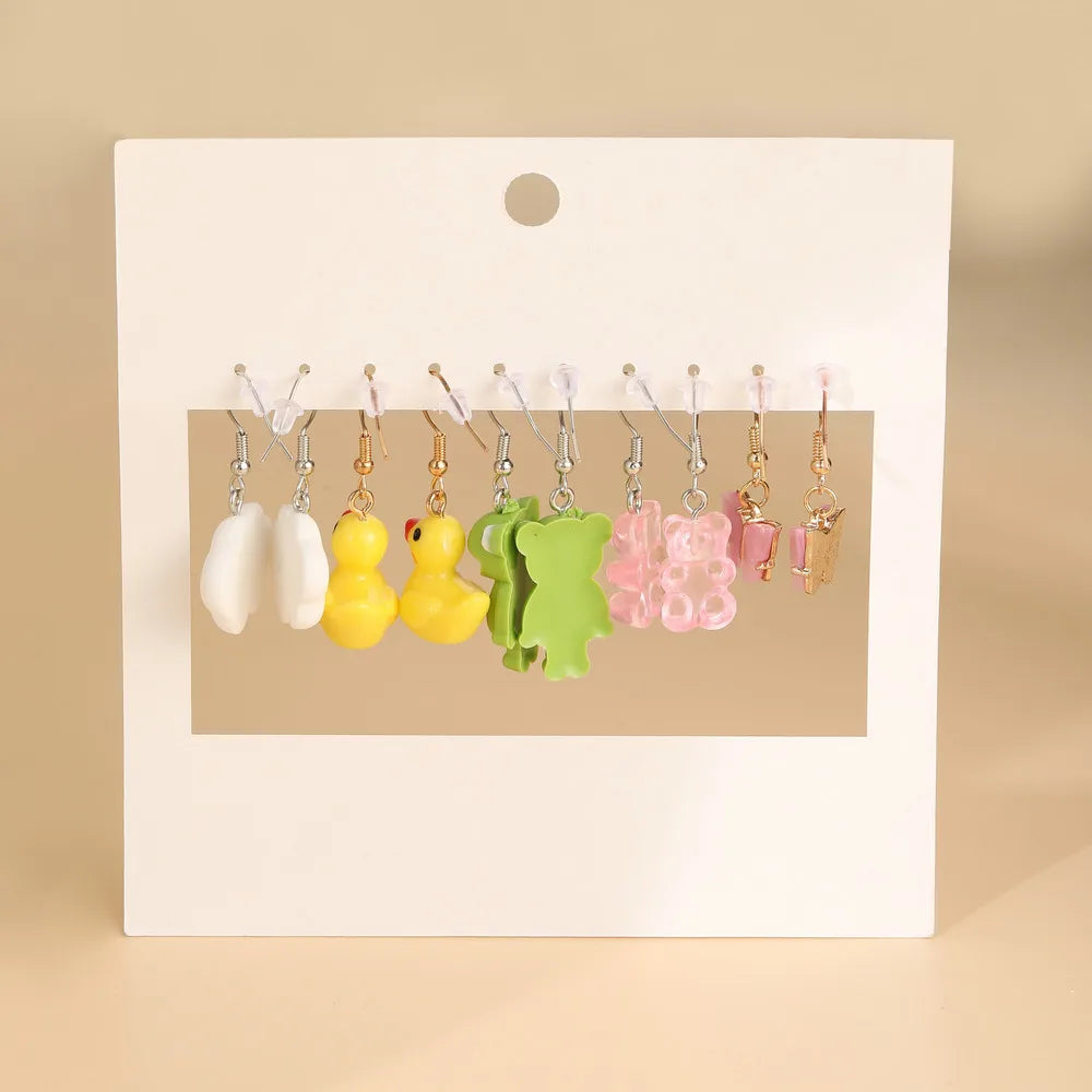 New Sweet Cartoon Dopamine Earrings Set For Women Colorful Cute Duck Butterfly Star Pig Drop Earring Party Earrings Jewelry Gift