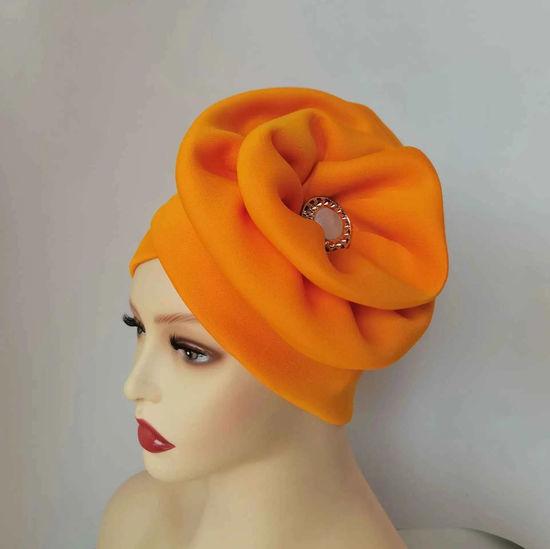 Winter Big Flower Turban For Women Muslim Hijab Caps Islamic African Headties Pleated Hijab Head Wraps Turban Bandana Head Cover