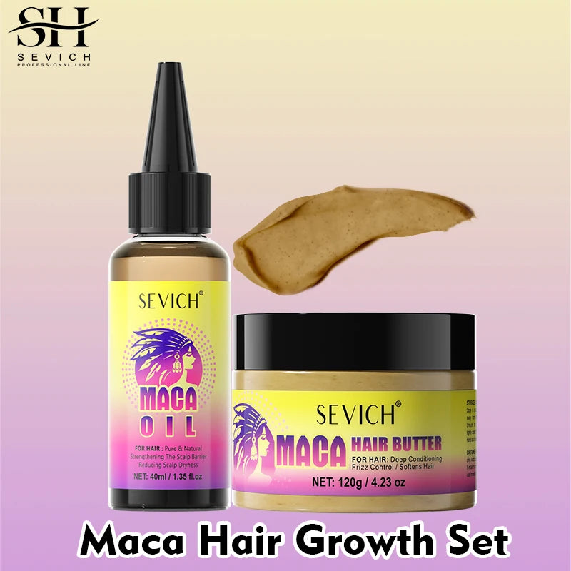 Maca Hair Growth Oil Set For Peru Maca Powder Hair Growth Butter Maca Root Hair Oil Castor Oil Anti-Hair Loss Sevich Hair Care