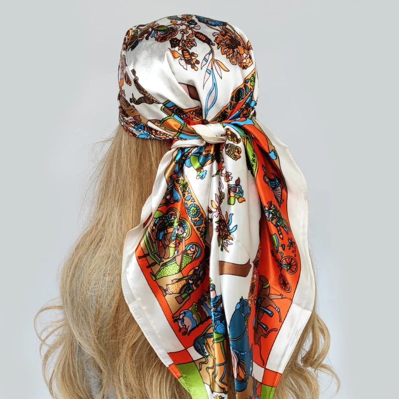 Luxury Brand Silk Scarf Fashion Foulard Satin Shawl Leopard 90*90cm Square Head Scarves Women Bandanna Pareo Headscarf - NamafadStore