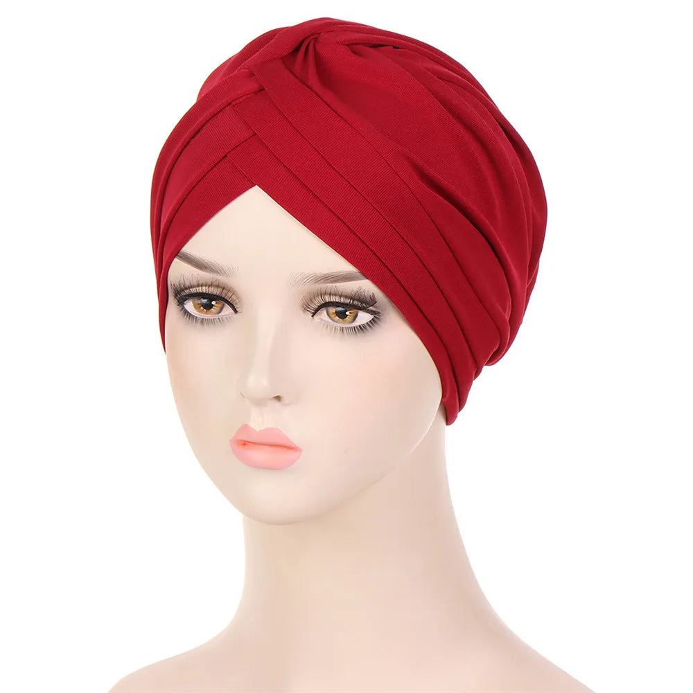 1PC Women Turban Hat Elastic Hijab with Beads Cancer Chemo Cap Head Wrap for Hair Loss
