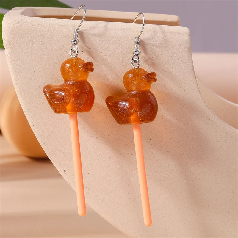 Sweet Candy Color Lollipop Drop Earrings for Women Funny Simulation Food Flower Dinosaur Dangle Hook Earrings Girls Jewelry Gift
