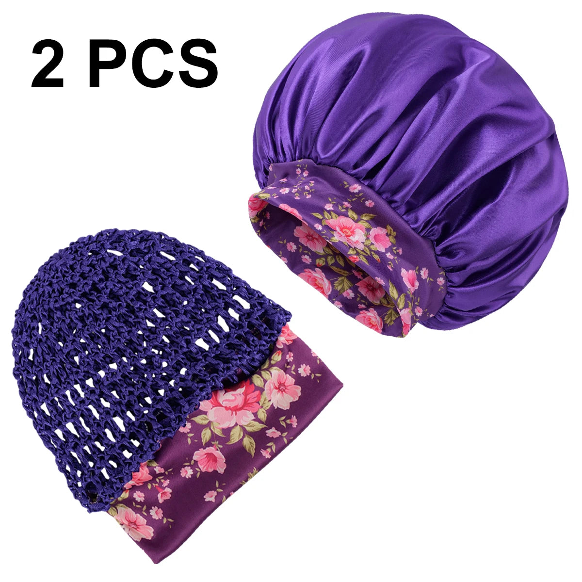 2Pcs Satin Sleep Cap for Curly Hair – Wide-Brim Night Bonnet
