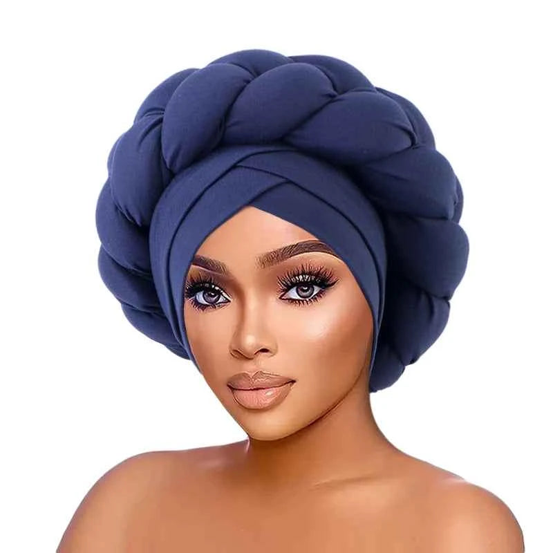 New African Twisted Large Fried Braid Turban Hat Muslim Hijab Hat Elastic Head Wraps Headscarf Beanie Hats Turbante Cap