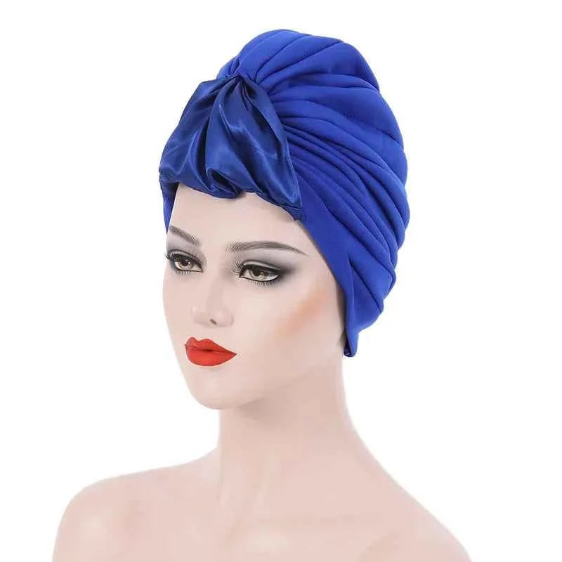 Fashion Satin Croissant Ruffled Turban Caps for Women African Head Wraps Nigeria Wedding Party Headpiece Muslim Headscarf Bonnet