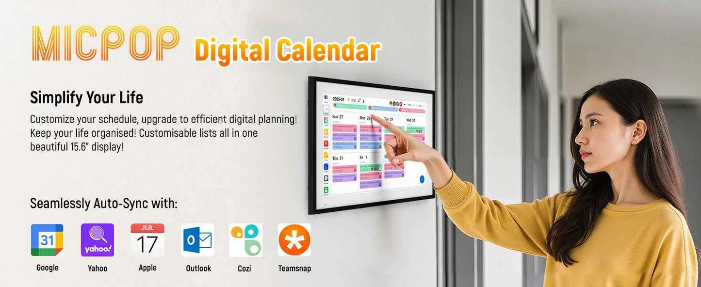 15.6 Inch Wall Planner Digital Calendar Chore Chart Smart Touchscreen Interactive Display APP Control 64GB for Family Schedules