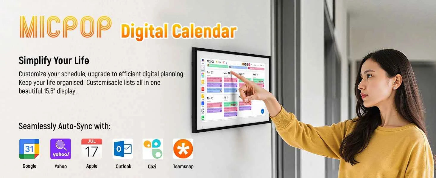 15.6 Inch Wall Planner Digital Calendar Chore Chart Smart Touchscreen Interactive Display APP Control 64GB for Family Schedules