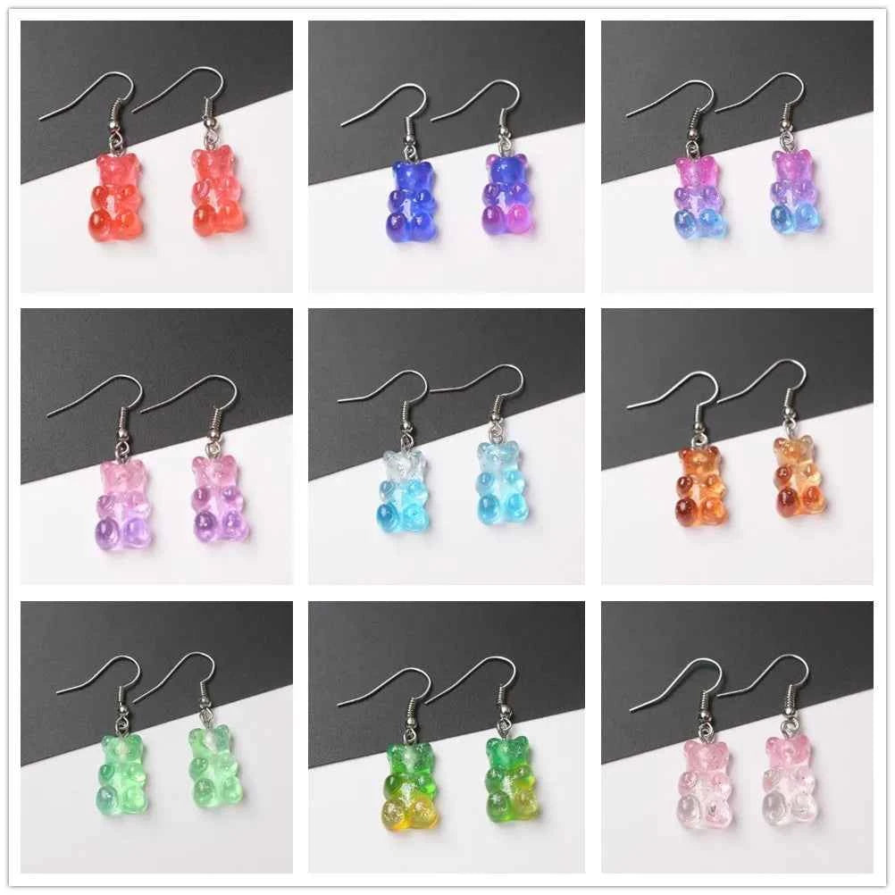 Gradient Candy Color Cute Acrylic Bear Dangle Earrings for Women Girls Gift Korean Fashion Animal Hook Earring Female Jewelry