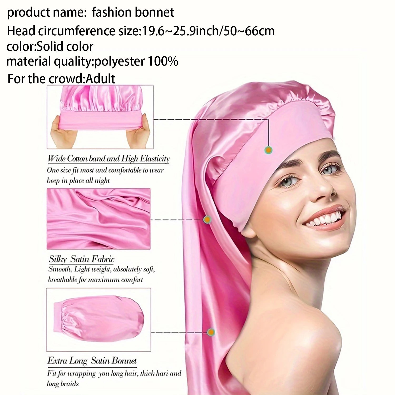 2pc Long Silky Sleep Bonnet For Straight Curly Hair, Extra Large Hair Bonnets For Dreadlock And Braids, Satin Sleeping Caps - NamafadStore