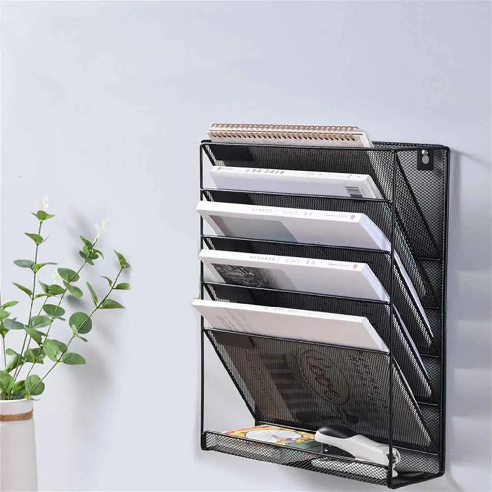 Metal Wall Mounted Magazines Newspaper Storage Rack For Home Office Books Newspapers Files Folder Desktop Tabletop Display Stand
