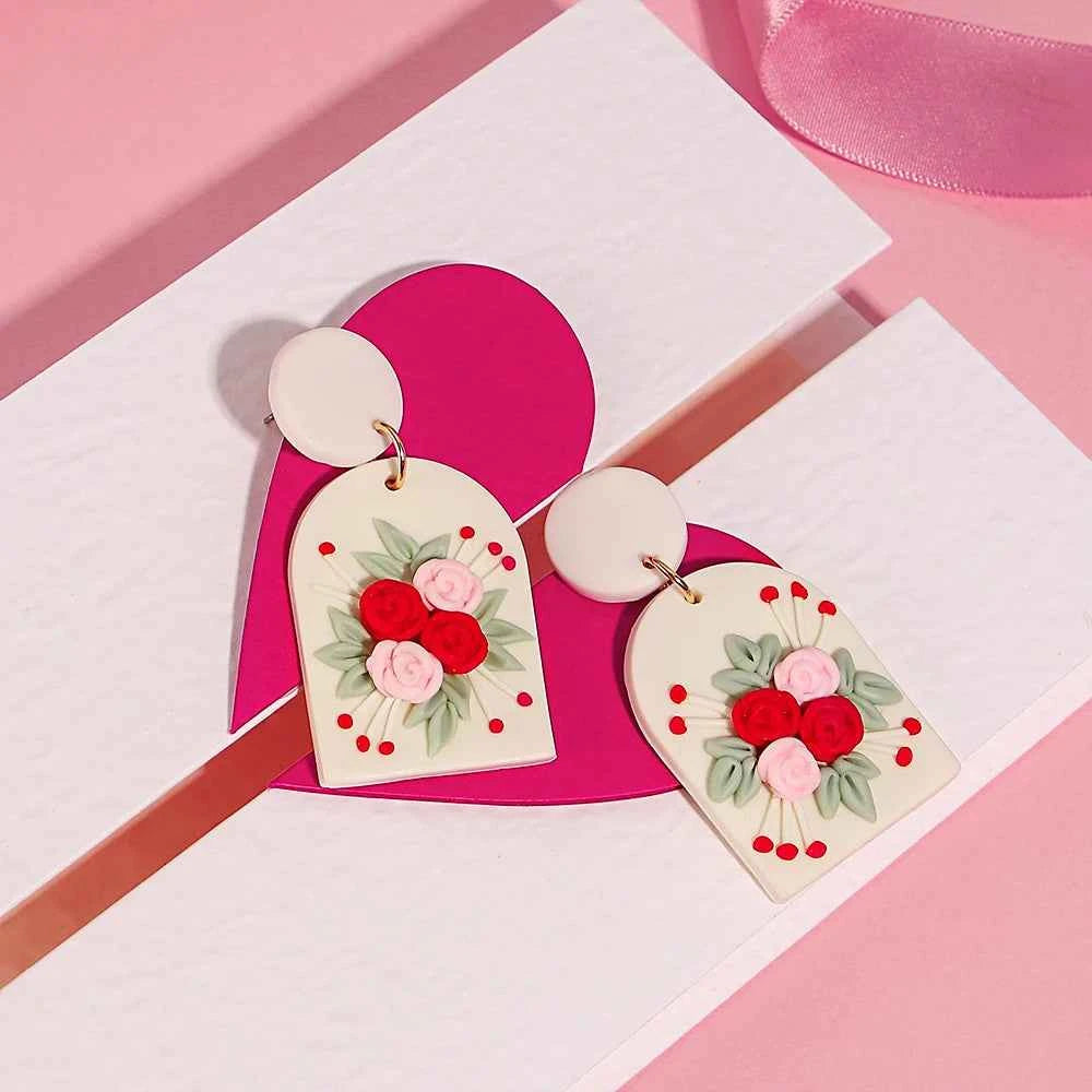 AENSOA Hollow Round Flower Earring For Women Polymer Clay Valentine's Day Girls Gift Heart Pattern Ear Accessories Jewelry INS