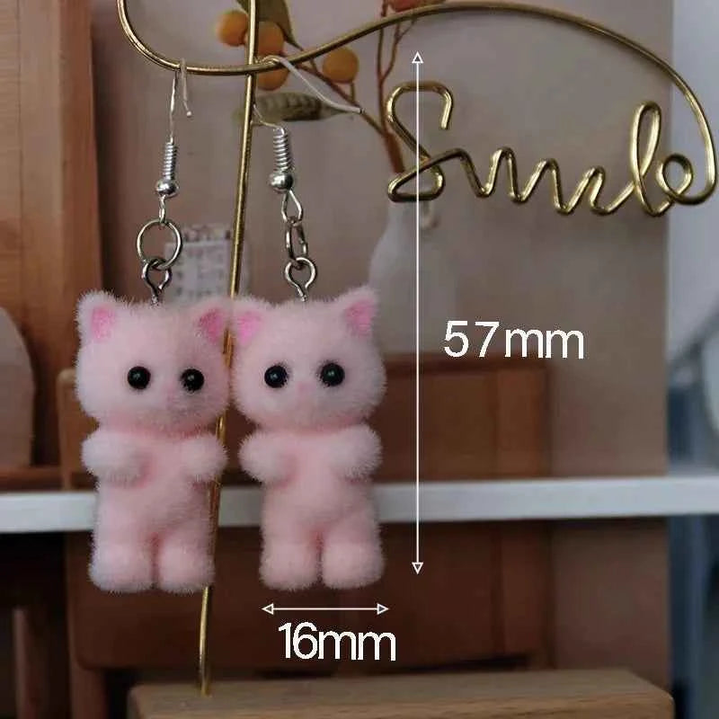 Cute Resin Flocked 3D Cat Earrings,Cartoon Animal Earrings,Holiday Party Gift