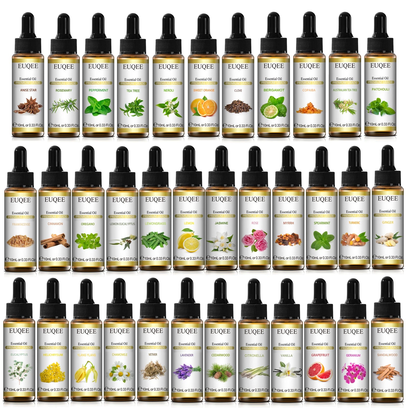 EUQEE 10ml Pure Essential Oil Peppermint Palo Santo Bergamot Eucalyptus Lavender Cinnamon Cedarwood Aromatherapy Essential Oils - NamafadStore
