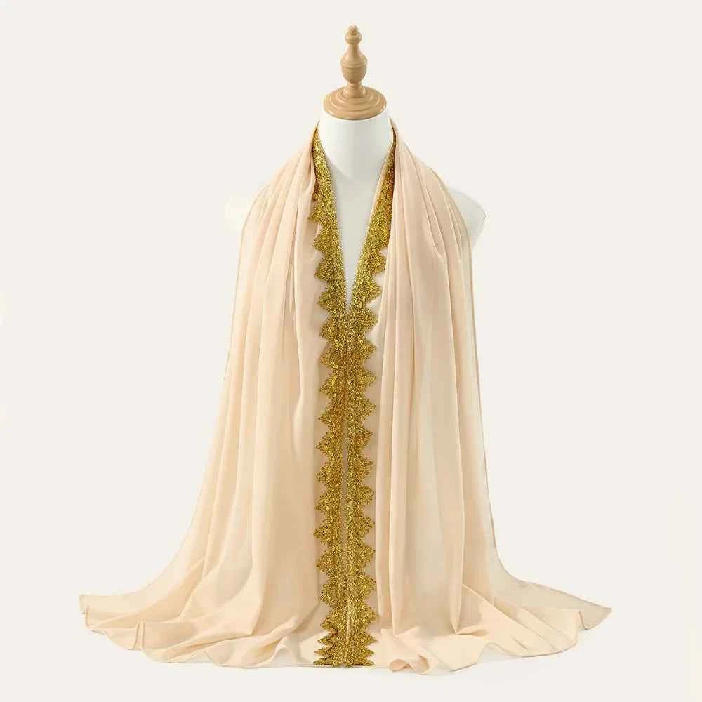 Fashion Silk Chiffon Hijab Scarf Gold Glitters Sequin Wraps Shawl All-march Thin Islamic Turban Beach