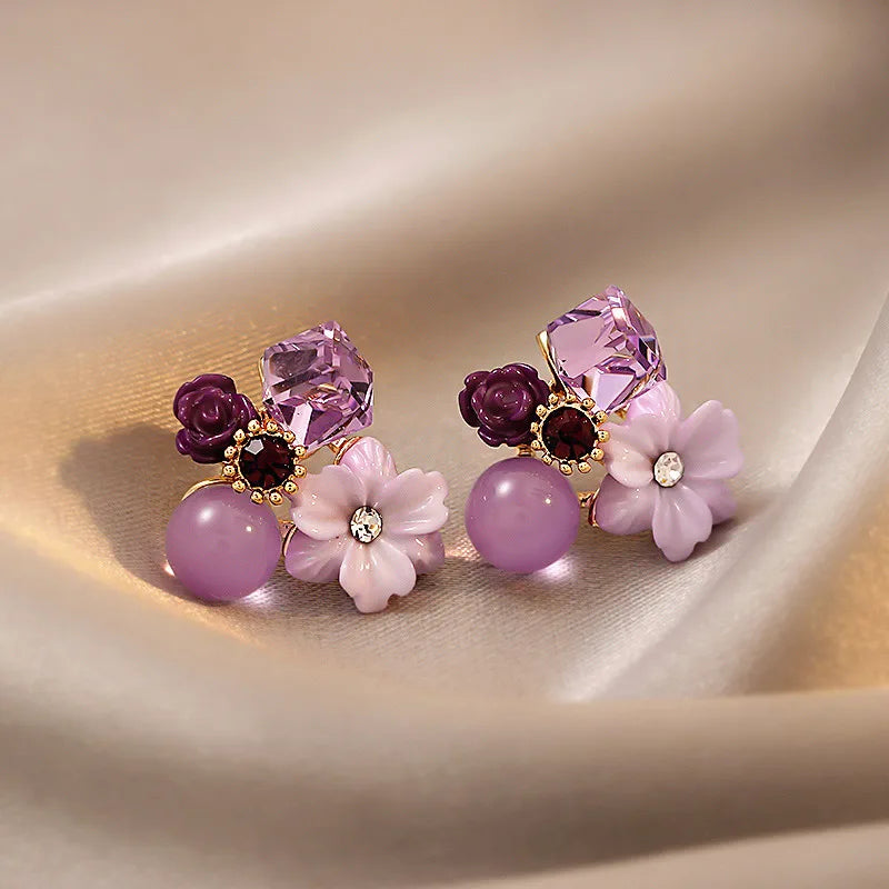 Purple Color Women Dangle Earrings Small Round Unusual Earrings Fashion Flower Butterfly Hanging earrings pendientes mujer