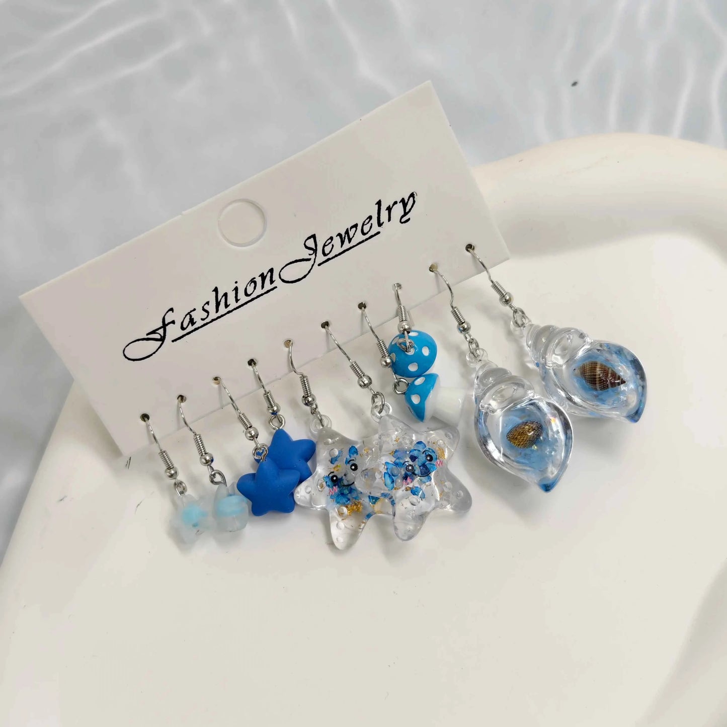 Mushroom starfish pentagram conch simulation funny food stick ice night light earring set