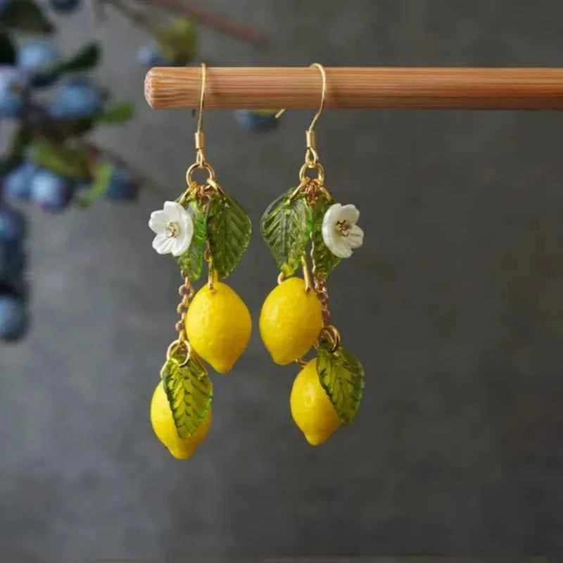 New Fashion Fruit Transparent Pearl Colored Lemon Earrings  Y2k for Girls Women Children Party Birthday Gift Lovely Jewelry