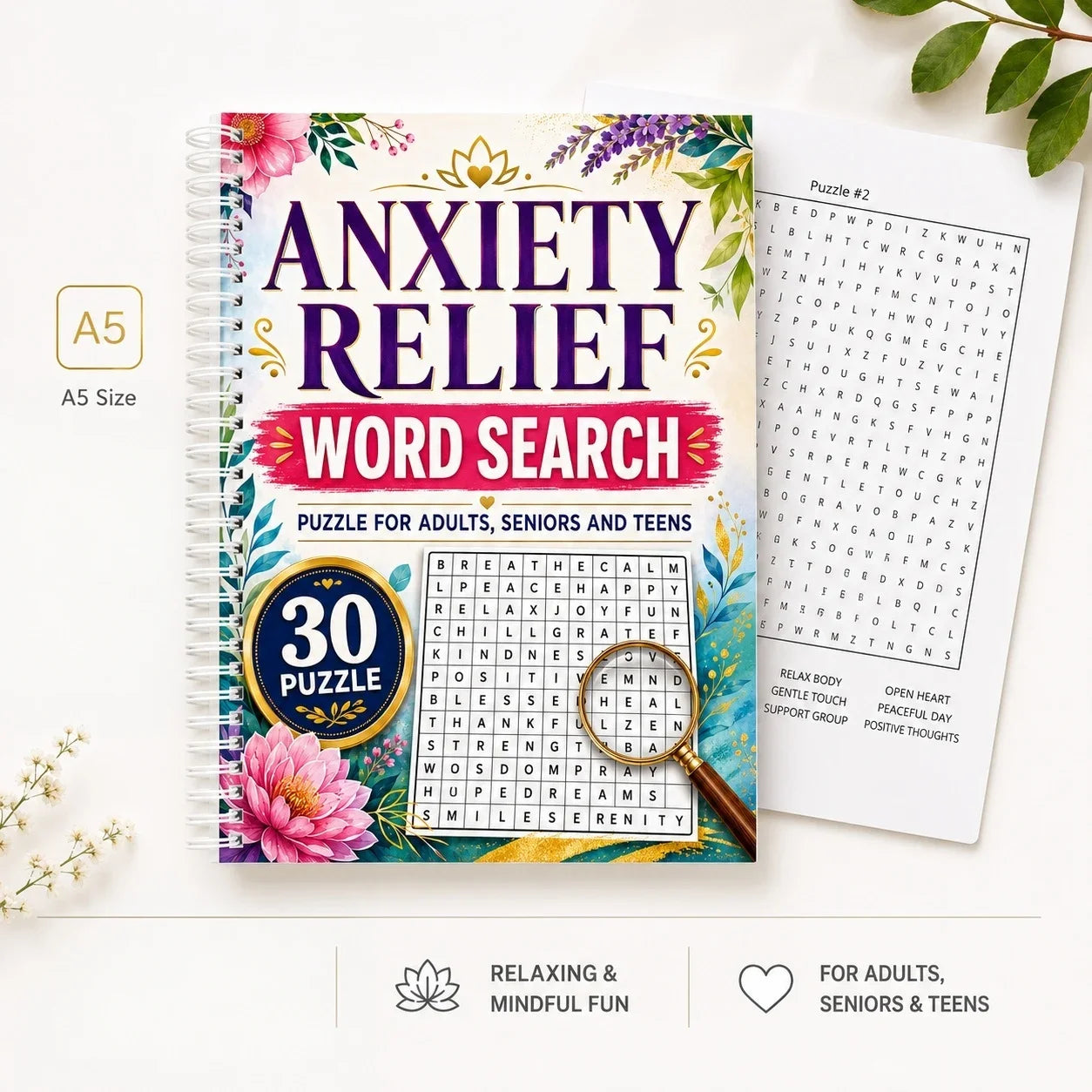 Anxiety Relief Word Search Book for Adults – Mindful Puzzles & Relaxation