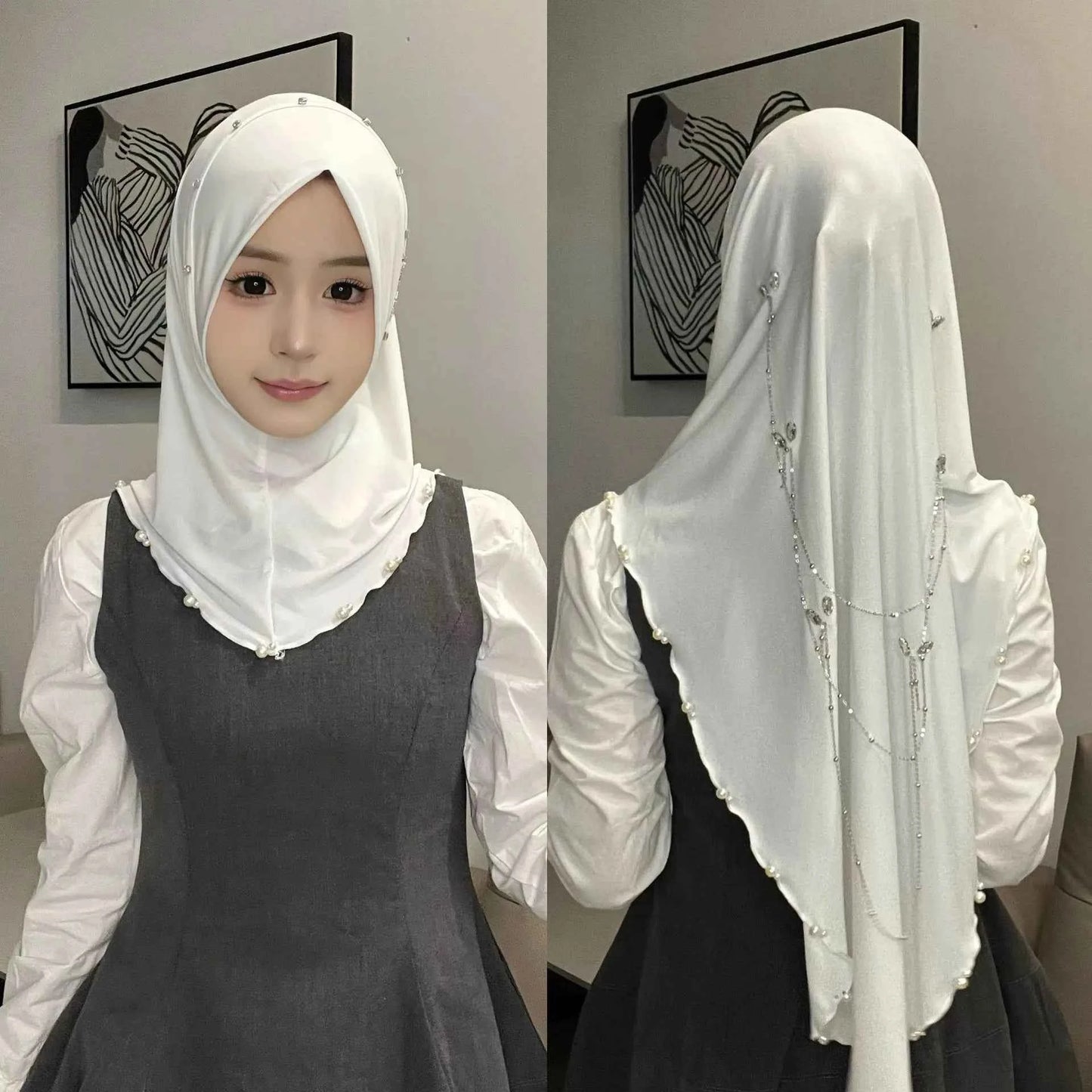 Muslim Instant Turban Women's Hijabs Diamonds Chain Headscarf Ramadan Hijab Scarf Luxury Glitter Shawls Head Scarf Women Turbans