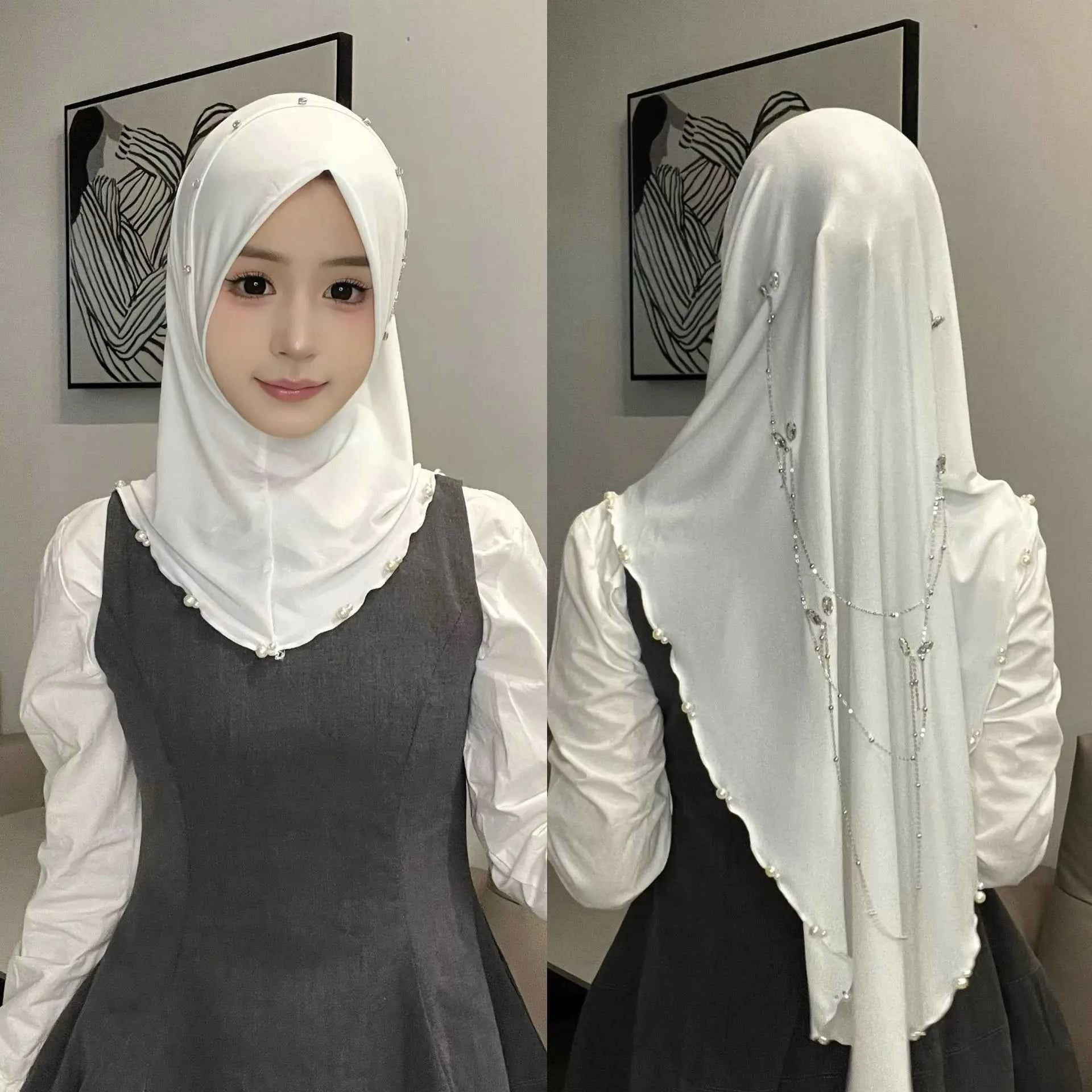 Muslim Instant Turban Women's Hijabs Diamonds Chain Headscarf Ramadan Hijab Scarf Luxury Glitter Shawls Head Scarf Women Turbans