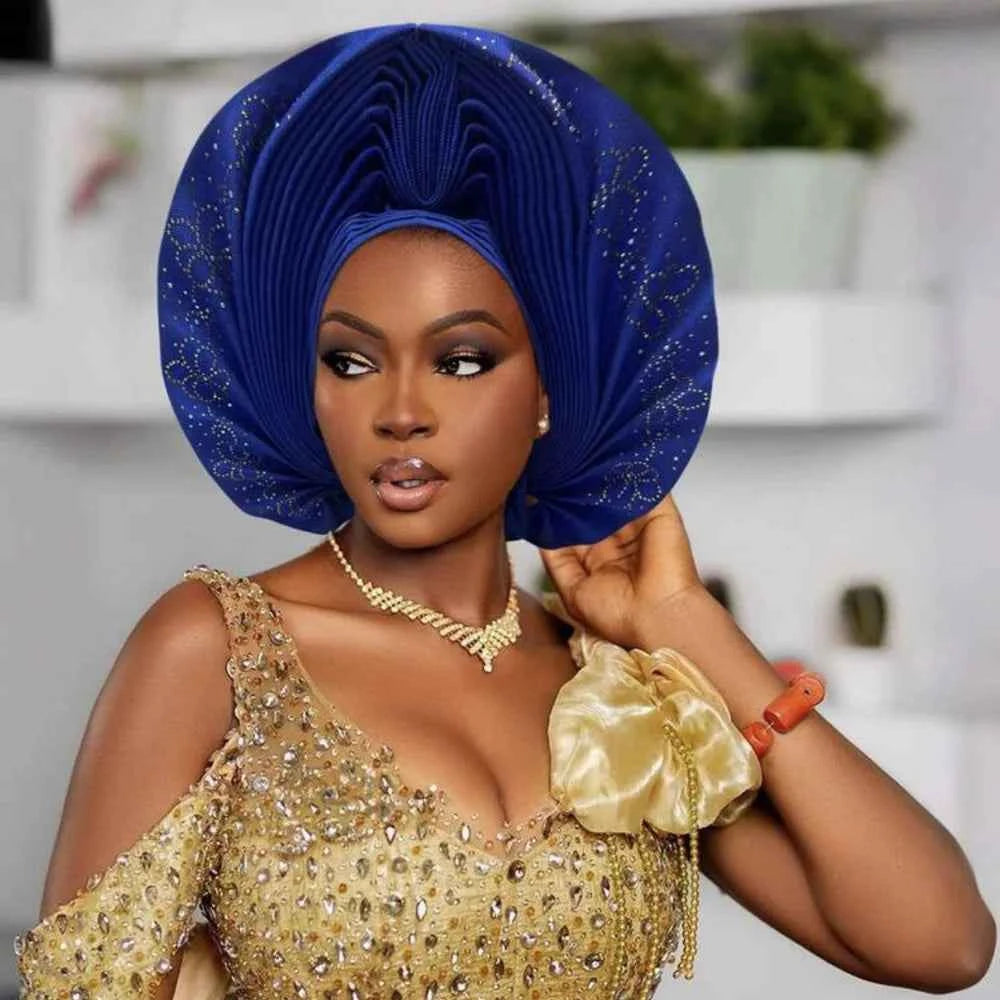 Already Made Turban Cap for Women Nigerian Wedding Headpiece African Auto Gele Headtie Headgear Bonnet Head Wrap Hijab
