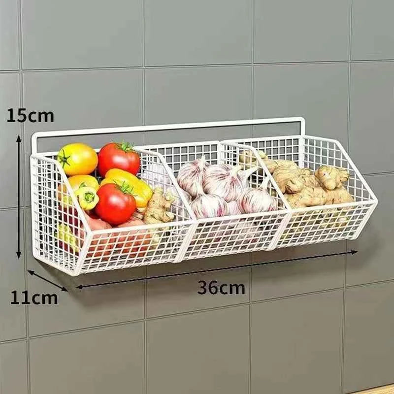 Wall Mounted Kitchen Storage Basket Durable Wire Storage Rack for Vegetables and Fruits Suitable for Home Organization