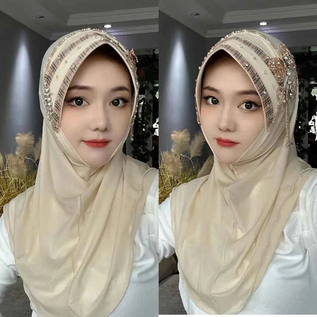 Hijab Muslim Women Shawl Headscarf  Luxury Tassels Chiffon Scarf Malaysia Kufi Islam Summer Thin Turban 05226