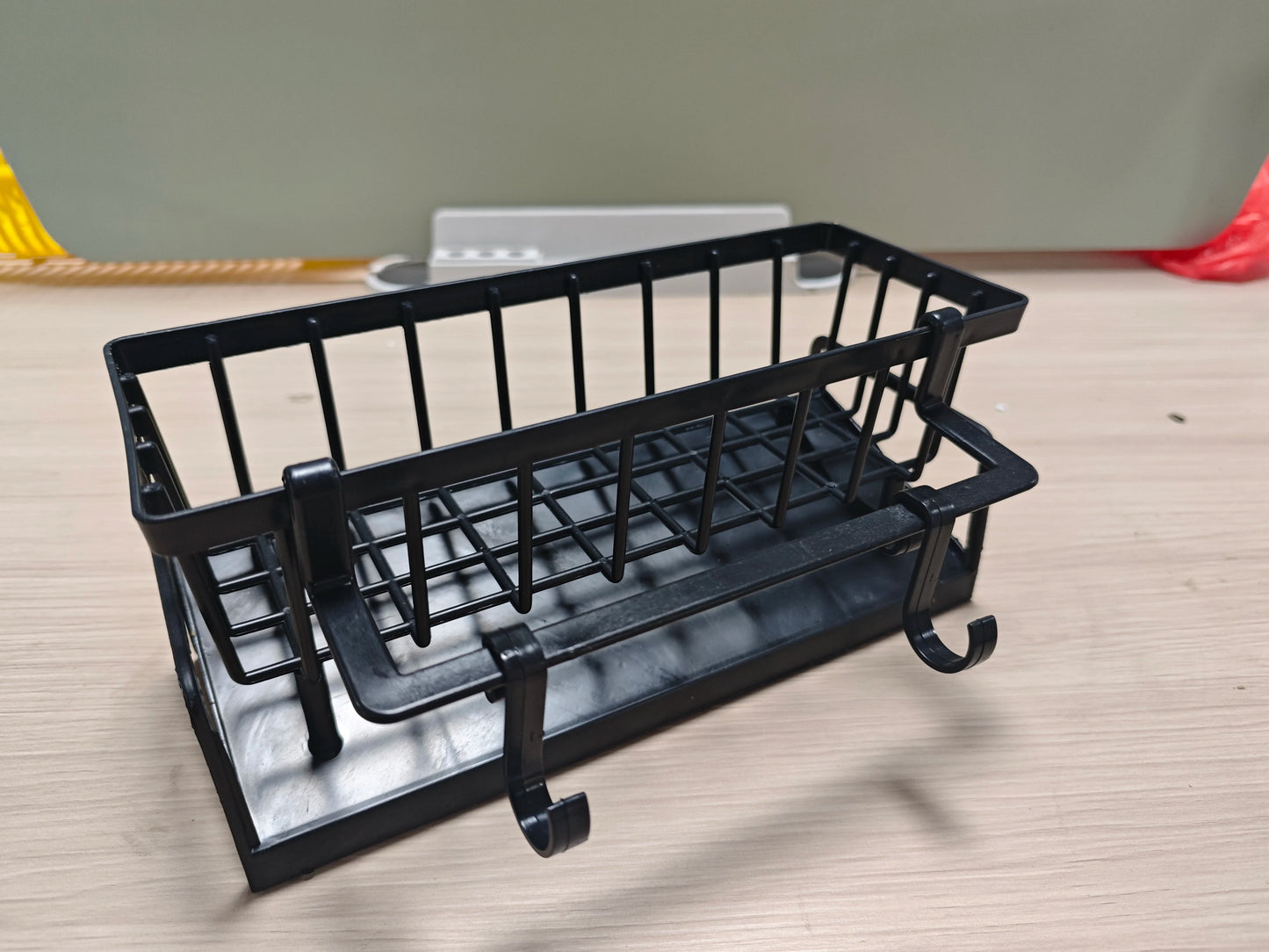 1Pc Multifunctional Plastic Kitchen Shelf Rag Storage Drainage Shelf,No-Punch Adhesive Spice Rack,Sink Tap Drain Rack with Hooks