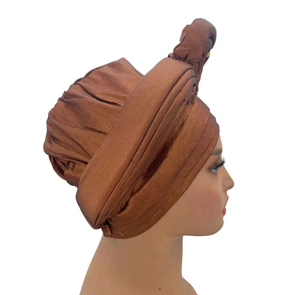 African Female Head Wraps Raw Silk Turban Cap for Women Nigeria Wedding Party Headcover Hat Ready to Wear Head Ties