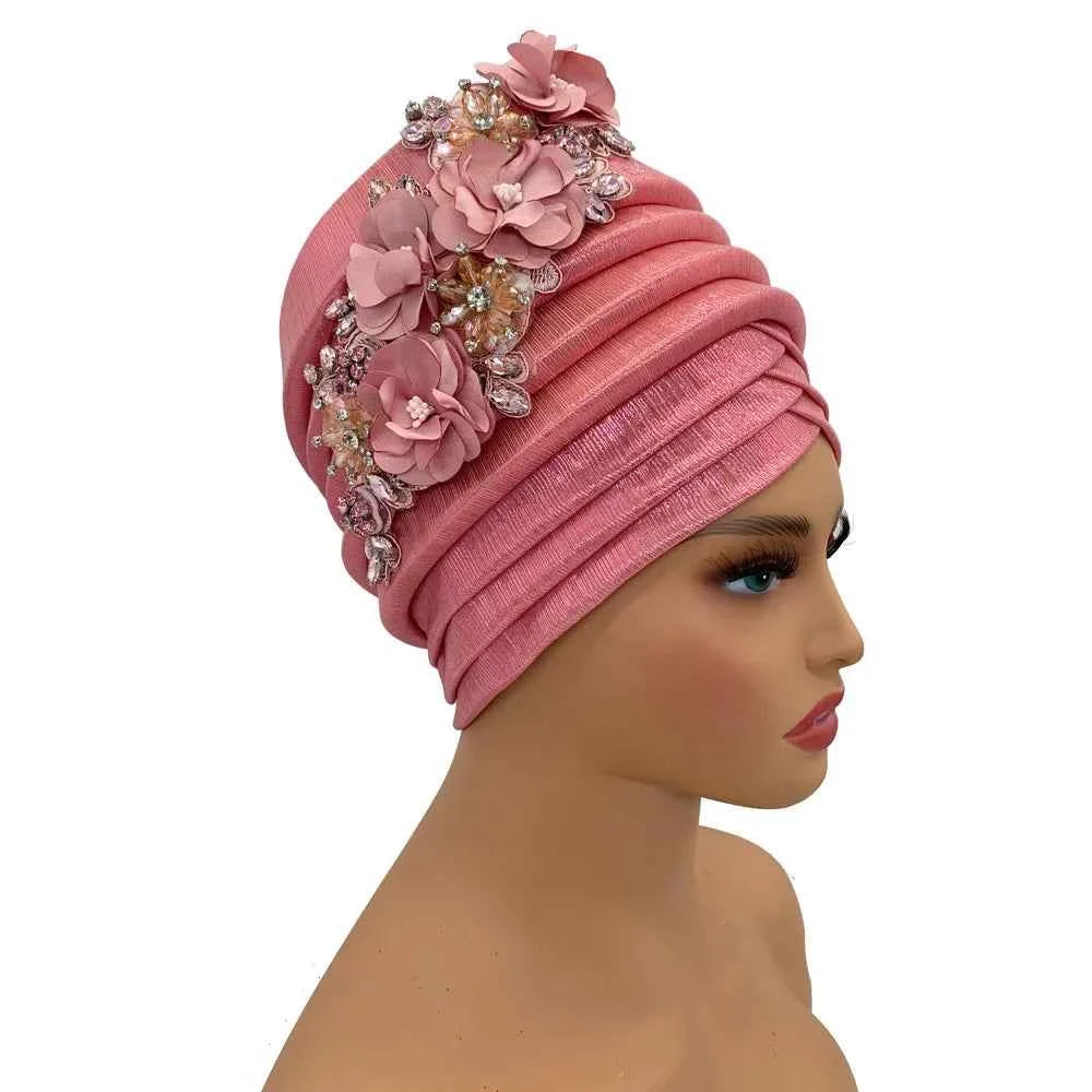 Already Made Wedding Geles Female Head Wraps with Diamond Flower 2024 New African Women's Turban Cap Nigeria Auto Gele Headtie