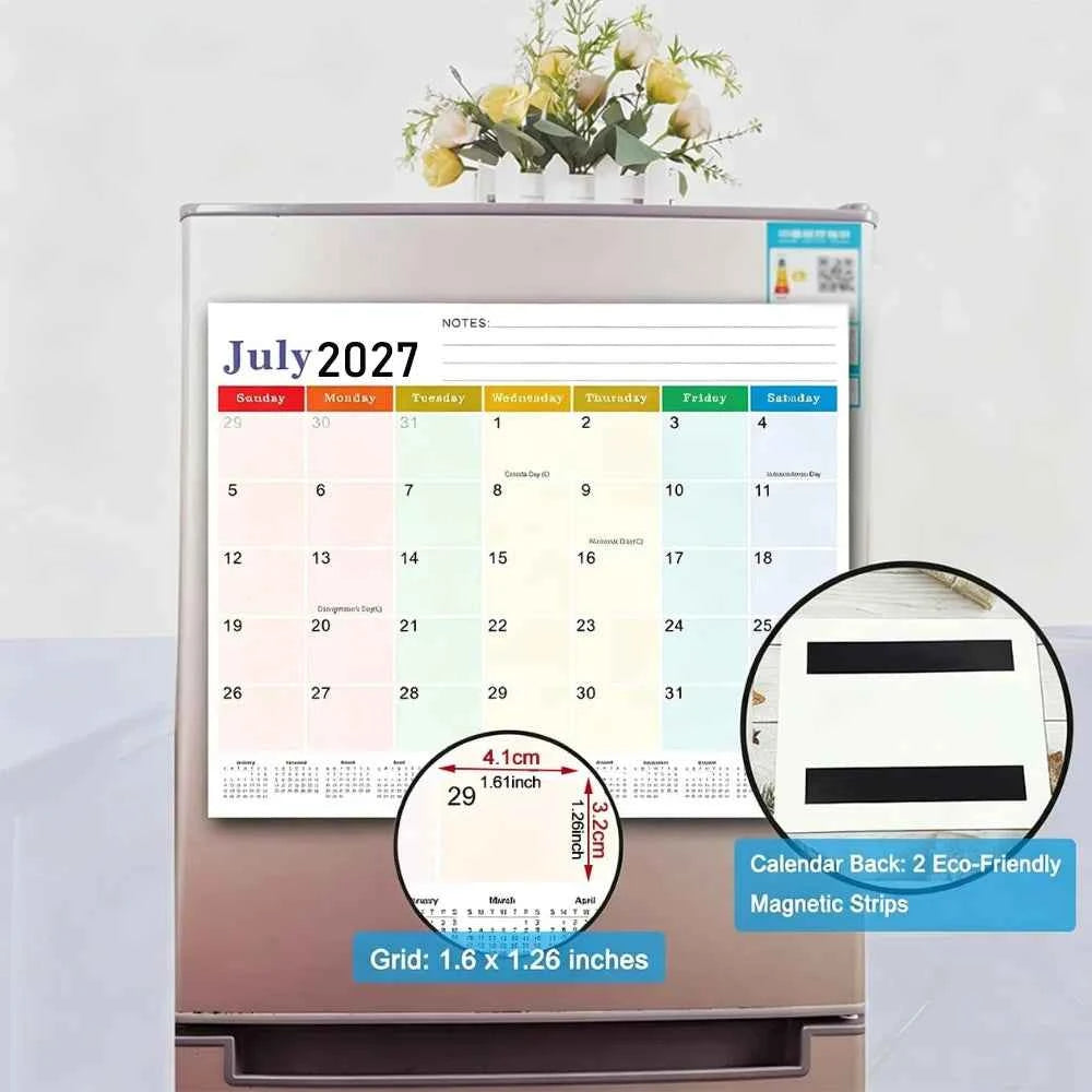Magnetic Fridge Calendar 2027-2028, 18-Month Magnetic Calendar, Large Magnetic Planner for Home and Office Calendar + Stickers