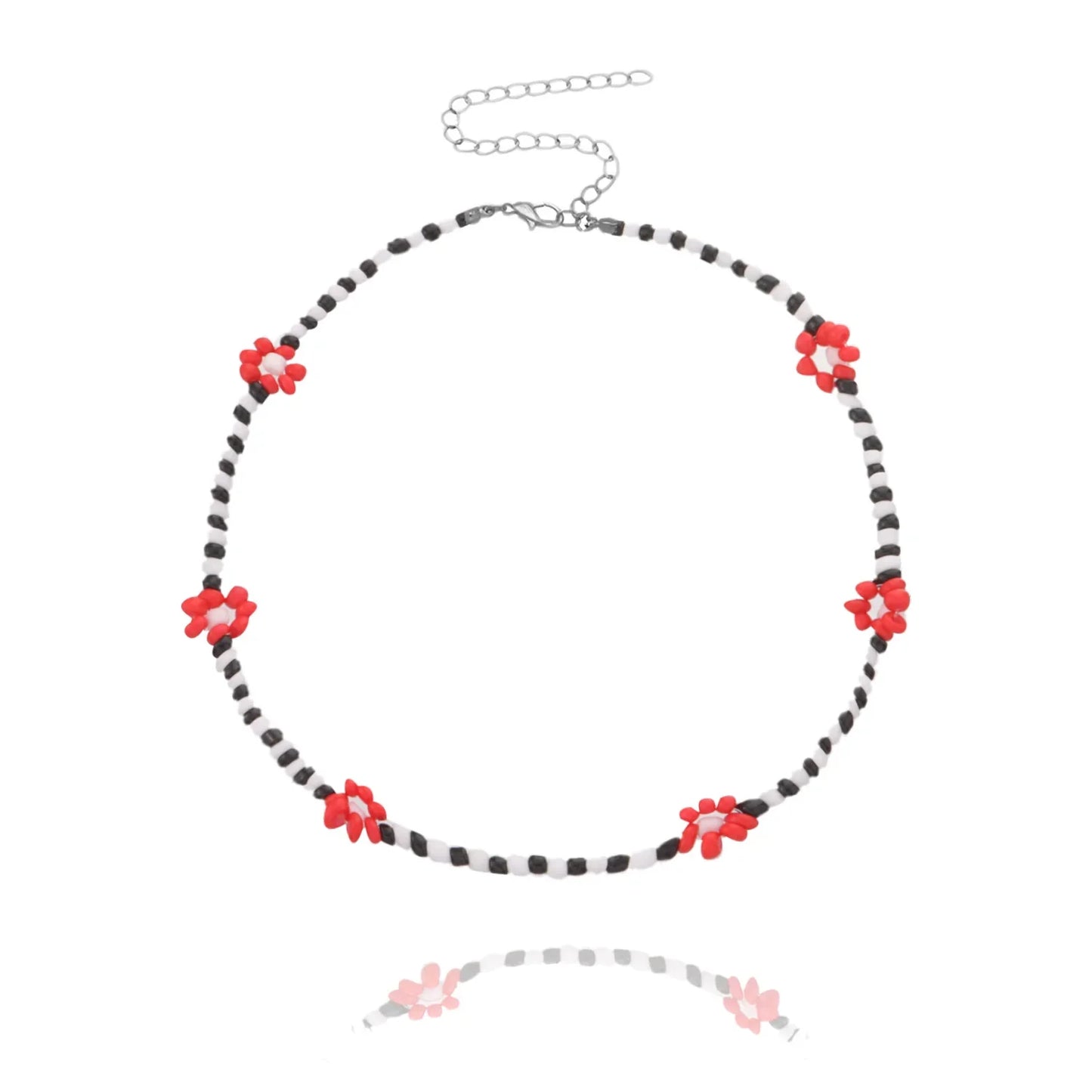 Colorful Charm Flower Beaded Necklace For Women Fashion Bohemia Rice Beads Adjustable Choker Clavicle Beach Jewelry Accessories