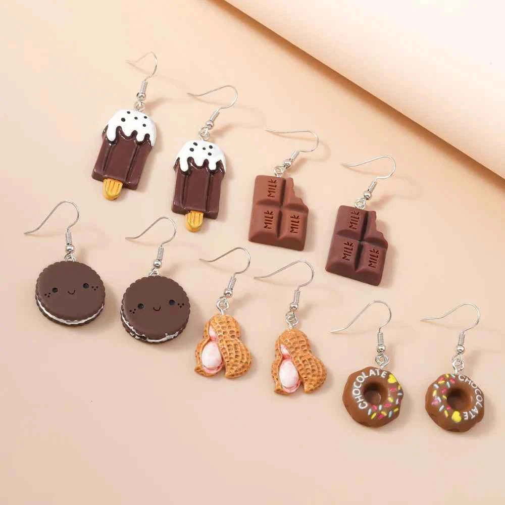 Aihua 10pcs Cute Cartoon Ice Cream Cookie Donut Chocolate Earring Set Acrylic Food Earrings for Women Kids Trendy Jewelry Gifts