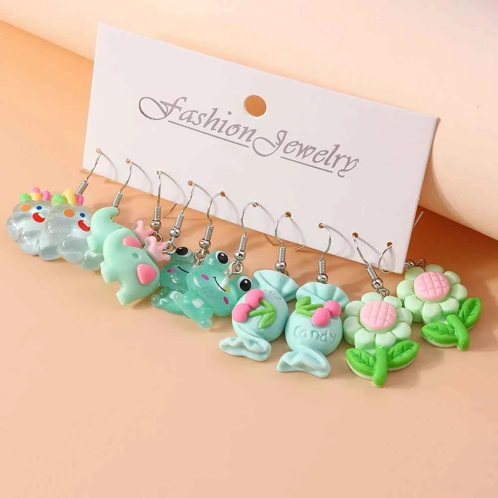 5pairs /Set Cute Sweet Donut Drop Earrings for Women Girls Simulation Food Dangle Earrings Kids Jewelry Gifts