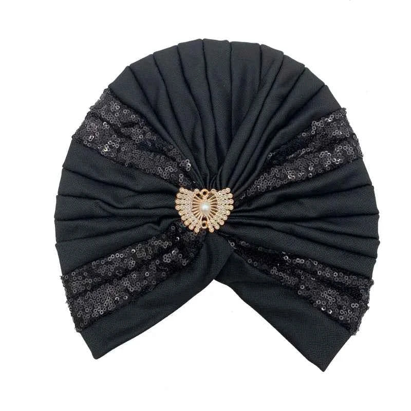Fashion Sequins Pleated Turban Hat Muslim Headscarf Bonnet Women Head Wraps African Party Headpiece Nigeria Wedding Gele