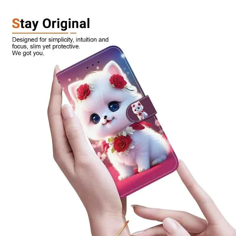 i17e Air Rose Cat Bear Case for iPhone 17e 16e 15 14 Plus 13 12 iphone17 Pro Max Cases Wallet Flip Stand Back Cover Strap Coque