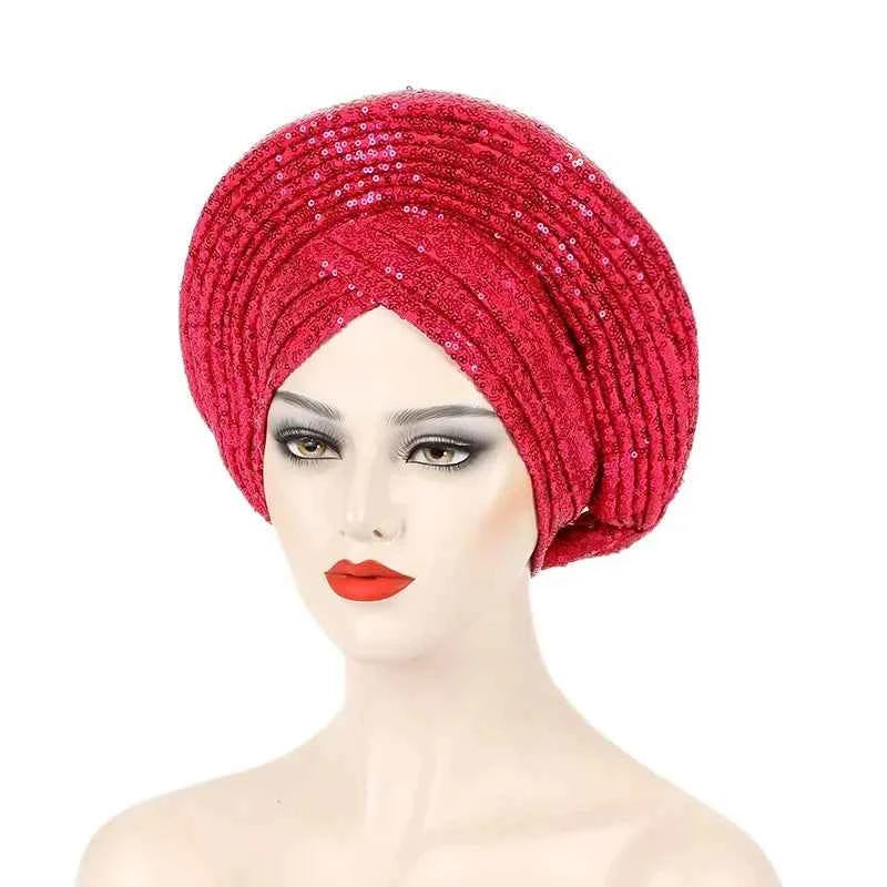 2025 Sequins Turban Chemo Cap for Women Ready to Wear African Auto Gele Headtie Nigeria Wedding Geles Female Head Wrap Headpiece