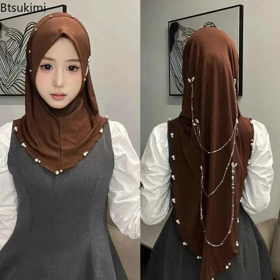 Muslim Instant Turban Women's Hijabs Diamonds Chain Headscarf Ramadan Hijab Scarf Luxury Glitter Shawls Head Scarf Women Turbans