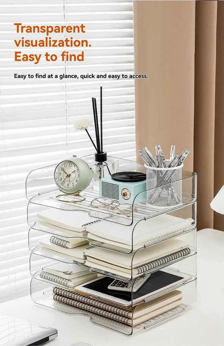Transparent document storage rack, desktop storage rack, office book table storage box, organizer box