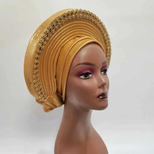 Nice African Turban Cap Plain Colors On Top Ready to Wear Nigeria Head Wrap Women Cap Nigerian Auto Hat Already Made 1 Pcs/pack