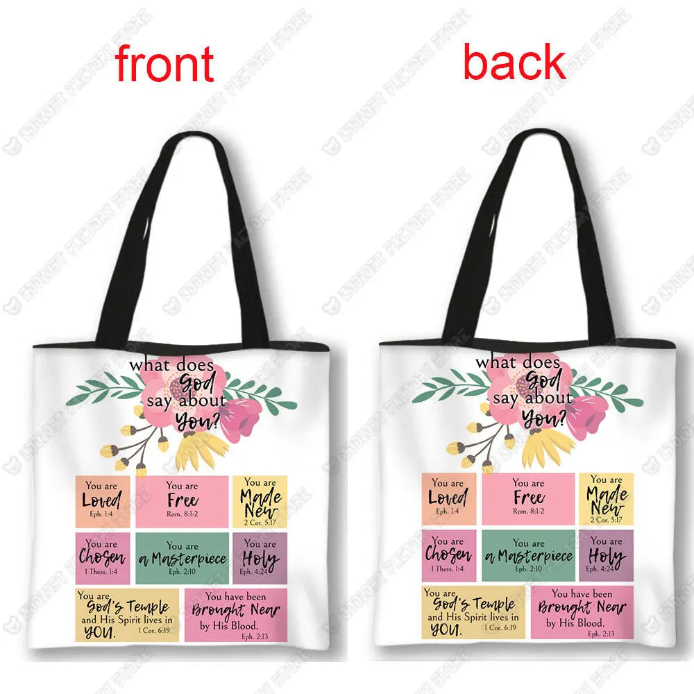 Christian Bible Verse Print Handbag God He Will Sustain You Lady Shopping Fashion Shoulder Bag Girl Travel Tote Bag Gift