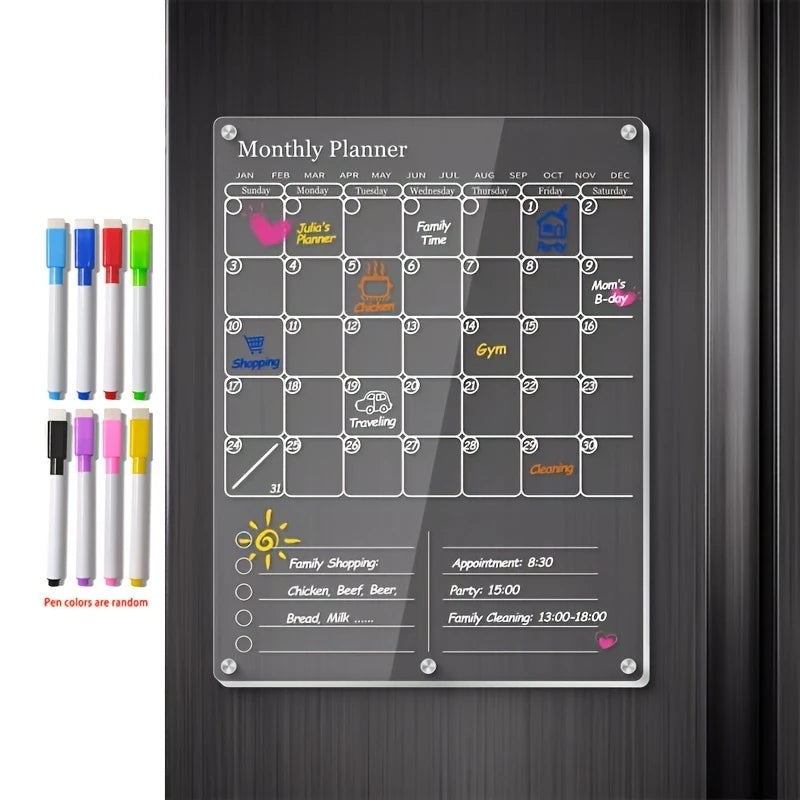Acrylic Magnetic Fridge Calendar – Clear Monthly Dry Erase Board & To-Do List